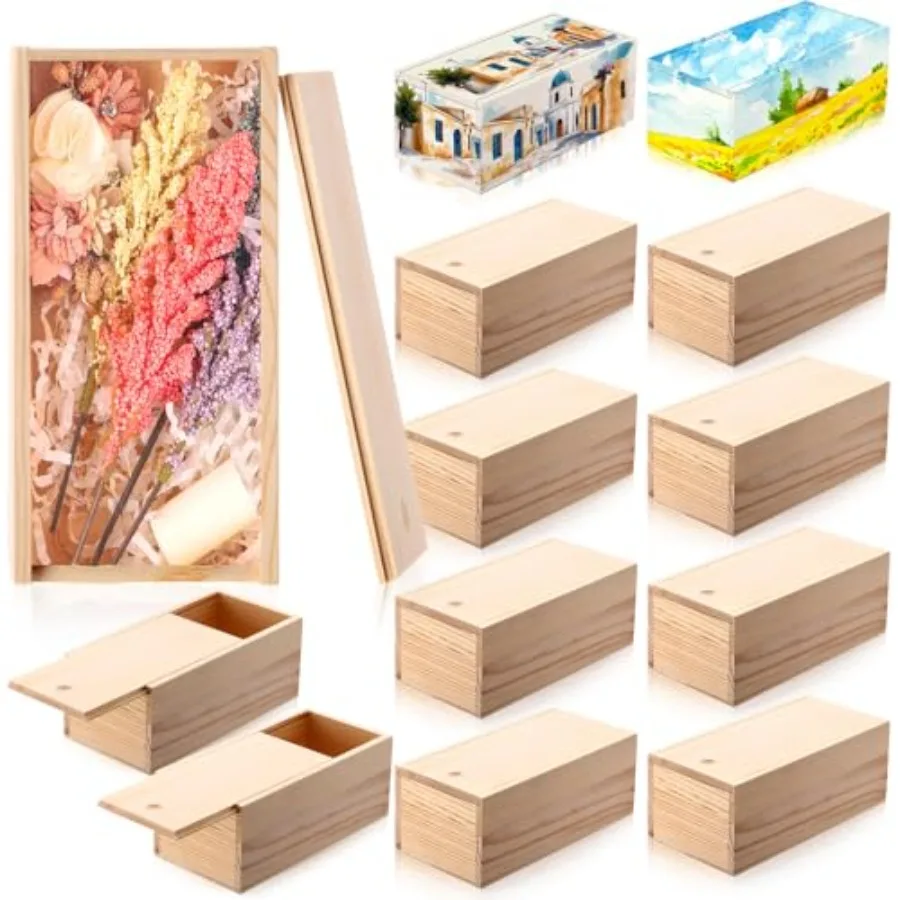 Unfinished Boxes with Slide Lid 7.87 x 3.94 x 3.15 Inch Rectangle en Small Gift Box for Craft DIY Jewelry Bead Organizer