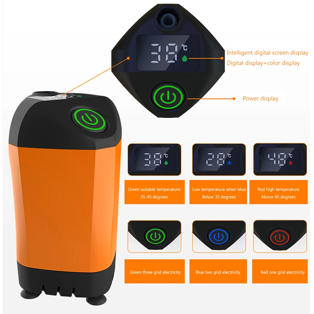Bomba de chuveiro elétrica portátil com display digital de temperatura 4800mAh à prova d'água para camping, caminhadas, praia