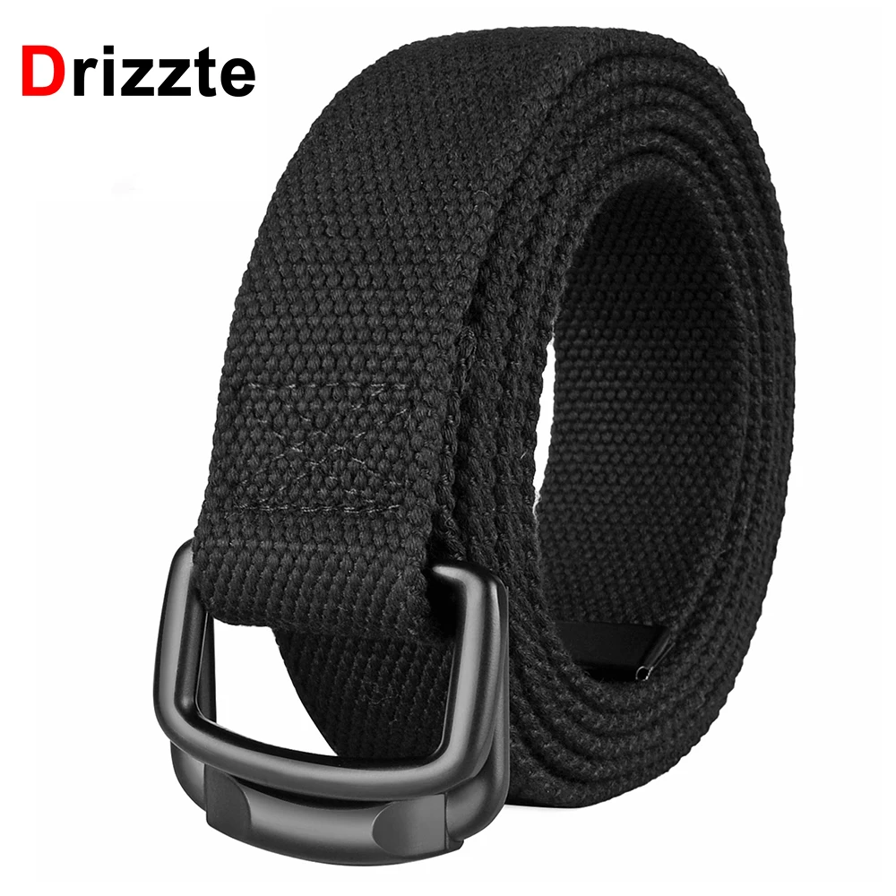 Drizzte Plus Size Men Belt 100-190cm Long Black Casual Jeans Big&Tall for Women Double Ring Canvas