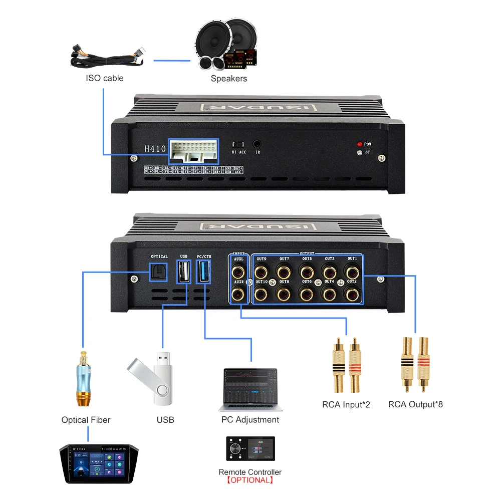 ISUDAR DA410 Auto DSP Amplifier For Toyota/Corolla/Prius/Camry/RAV4/BYD/F3 Output Car Radio Sound Audio Upgrade without cable