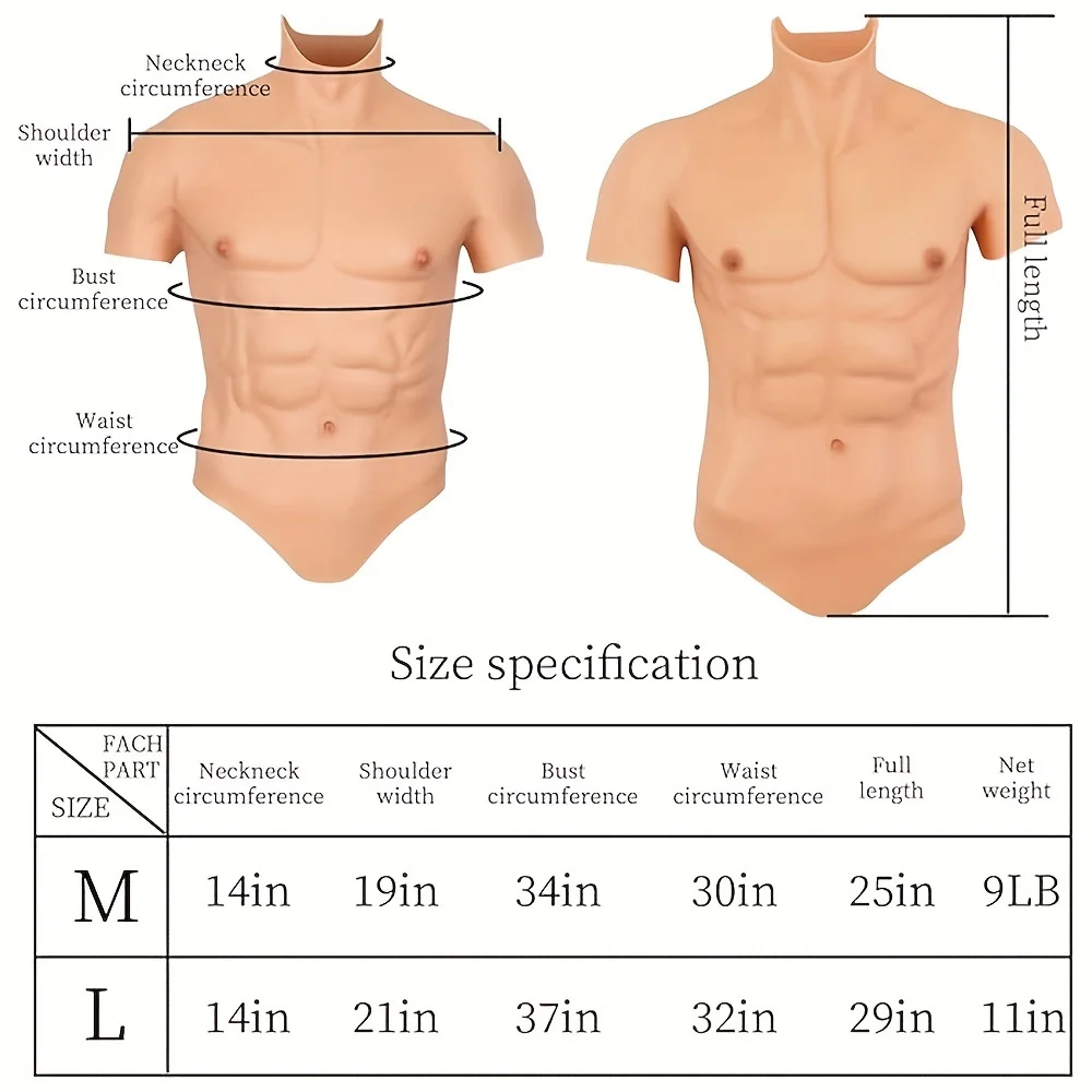 Musculoso de silicona para travestis, medio body, Spier, Vrouwen, Spier