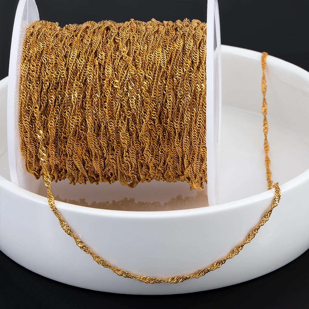 1 متر الفولاذ المقاوم للصدأ 2 مللي متر تموج الماء سلسلة رقيقة ل عقد دي اي واي سوار الجسم سلسلة زي صنع المجوهرات