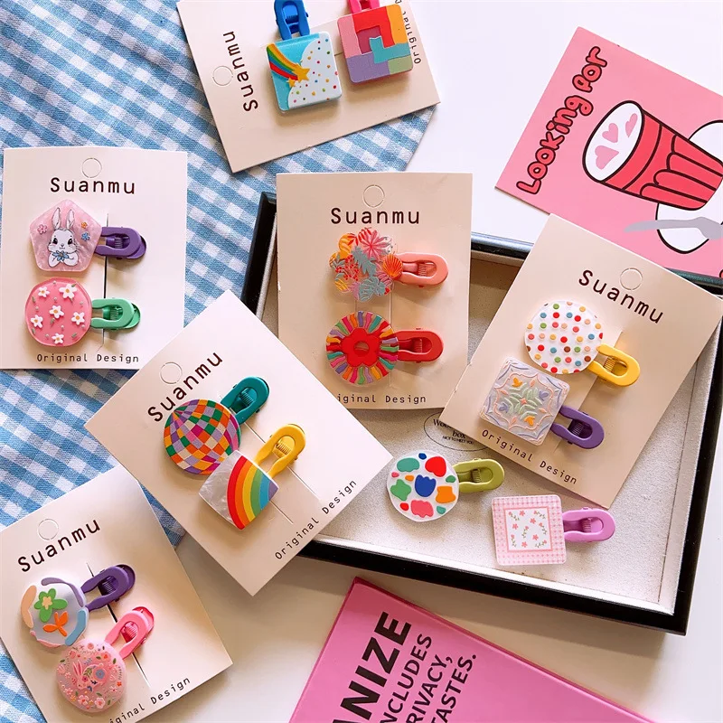 

Colorful Floral Plaid Geometric Hair Clips Spray Paint Finish for Kids Girls Side Barrettes Soft Elastic Non Slip Daily Wear