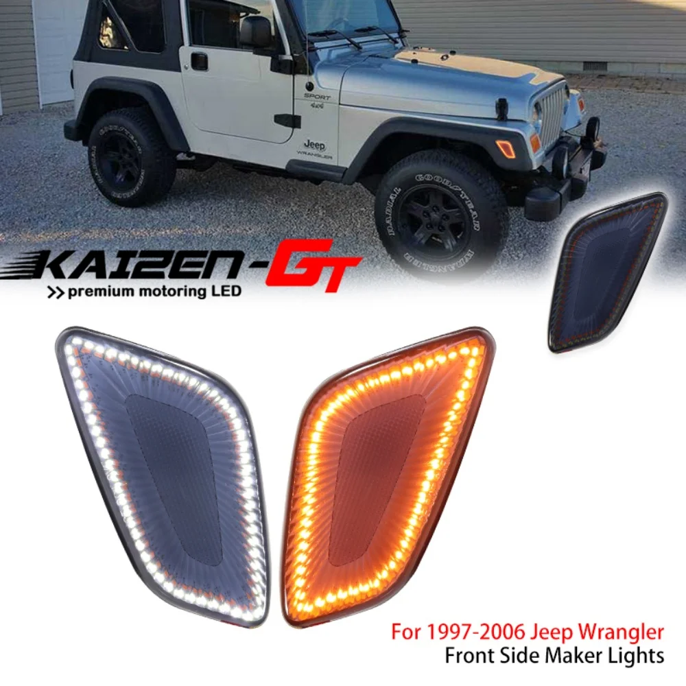 Switchback LED Amber Front Fender Side Marker Turn Signal Lights White DRL Driving Lights For Jeep Wrangler 1997-2006 55155629AC