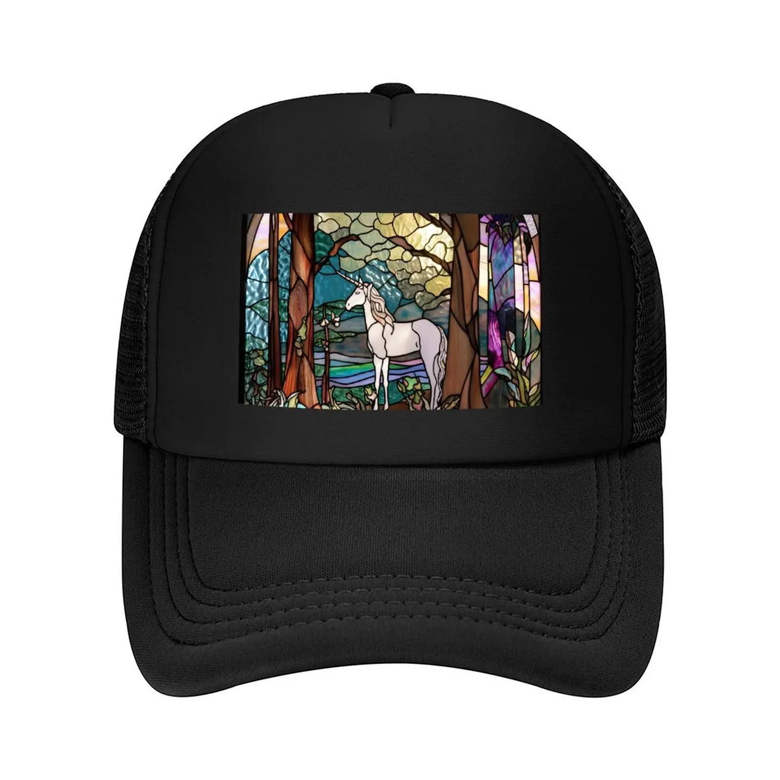 

Stained Glass Unicorn Baseball Cap Bobble Hat Funny hats Uv Protection Solar Hat Snapback Cap Female Men's