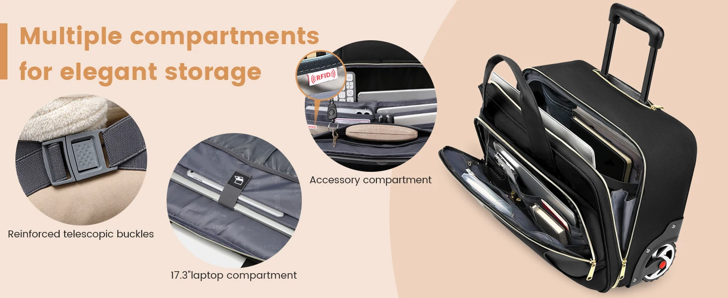 18-Zoll-Roll-Aktentasche, große Kapazität, Laptoptasche, Aktentasche, Rollgepäcktasche, geeignet für Geschäftsreisen, Arbeit, wasserdicht – Detail 6