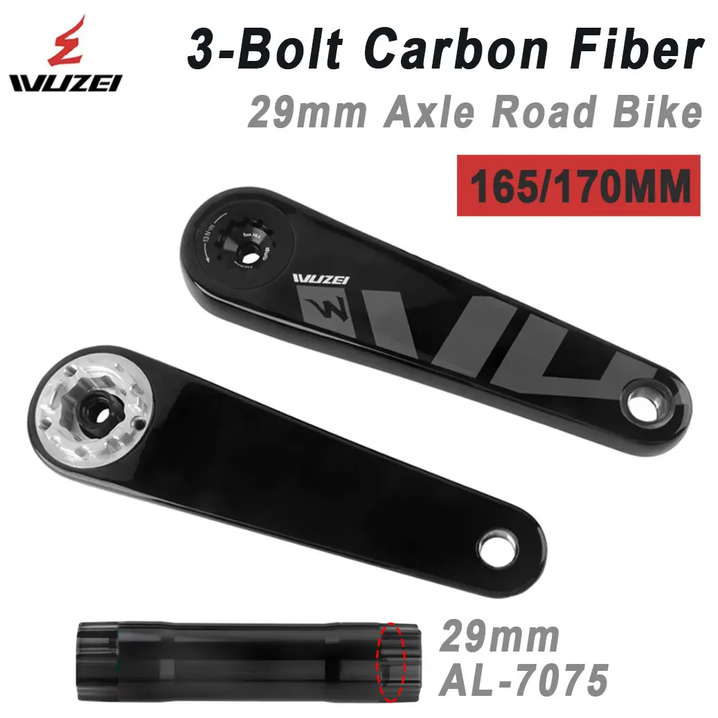 

WUZEI Road Bike Carbon Fiber Crank Bicycle Crankset 29mm AL7075 Axle 165mm 170mm Sprocket for Shimano 105 R8000 R7000