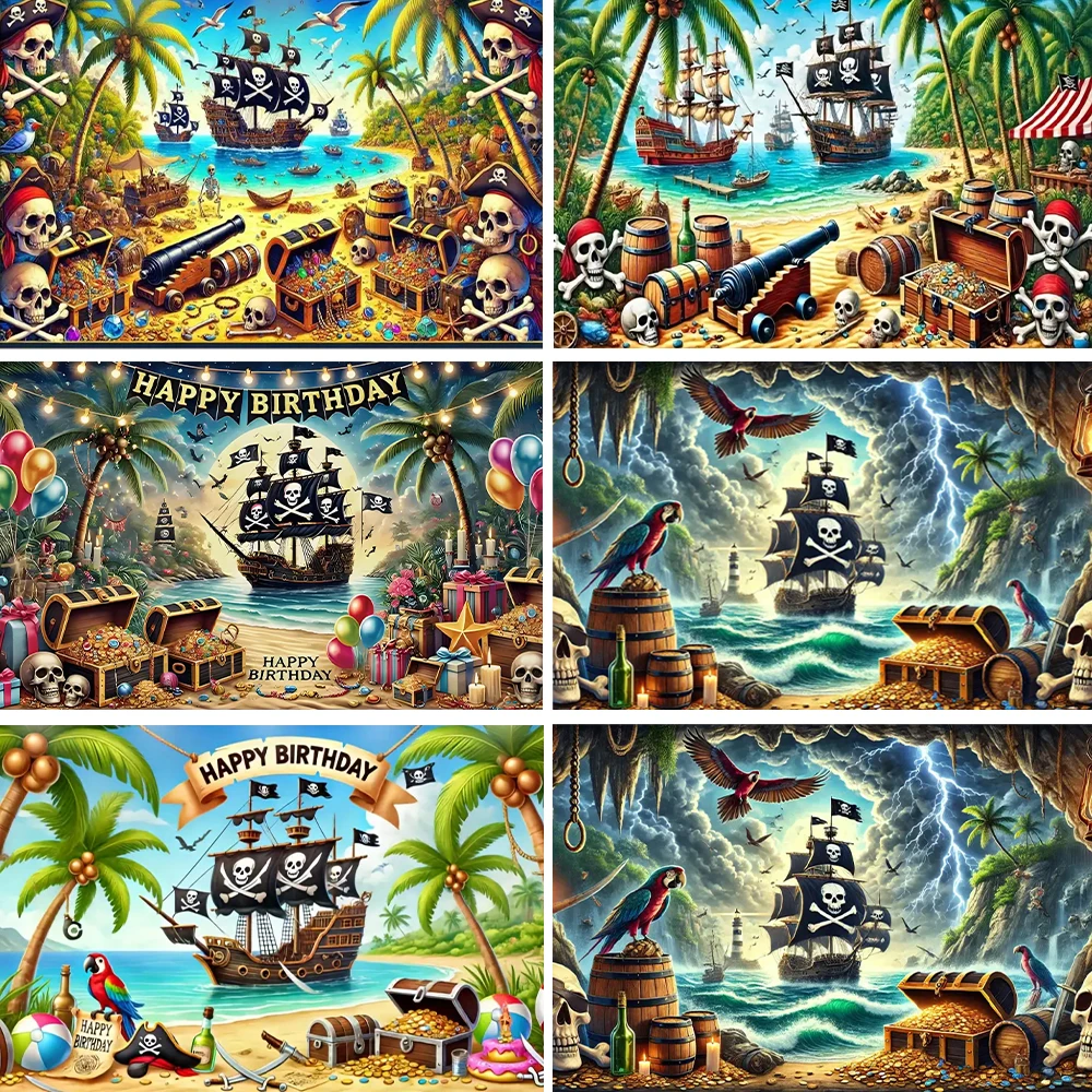 

Pirate Ship Background Old Treasure World Map Kids Birthday Party Decoration Banner Baby Shower Supplies Photography Props