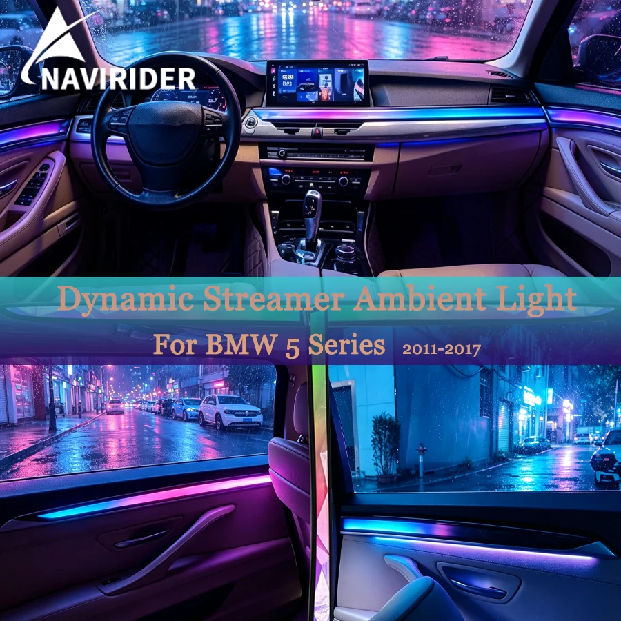 Dynamic Streamer Door Ambient Light Kit For BMW 5Series F10/F18 2011‑2017 RGB Interior Strip Bluetooth APP Car Upgrade Accessory