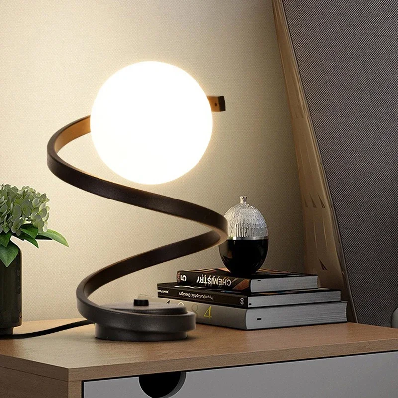 Nordic Retro Table Lamp, Glass Shade LED Desk Light for Bedroom Living Room, Dimmable Bedside Decor