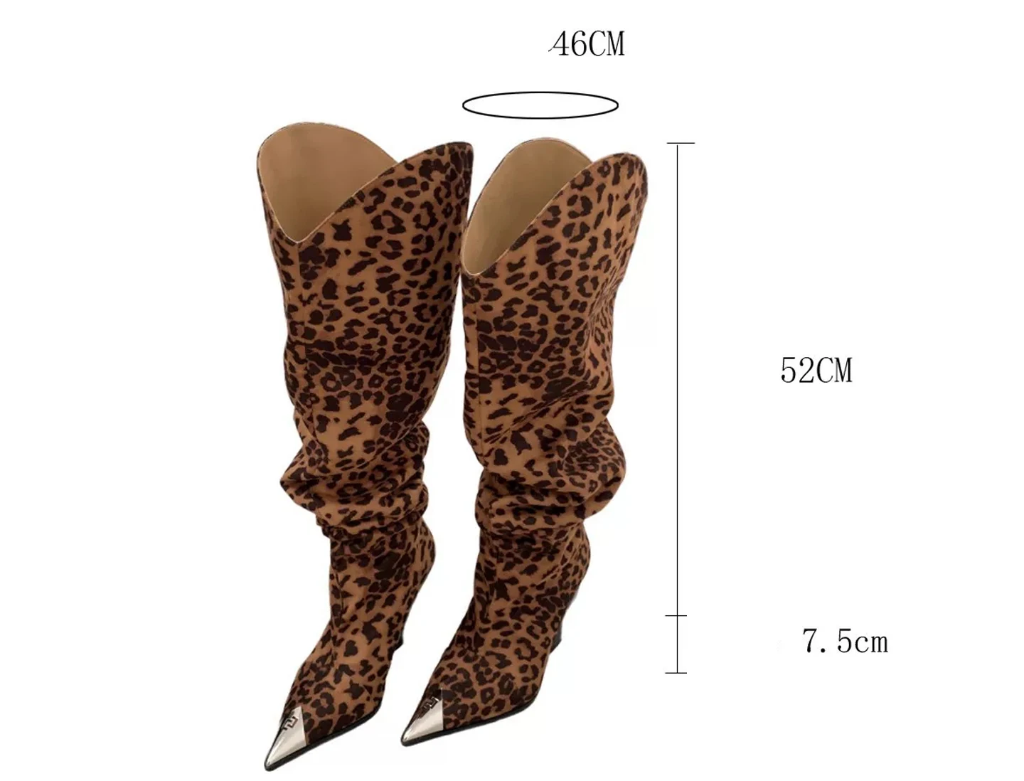ZAROY Punk Metal Pointed Toe Knee High Boots Women Winter Retro Leopard Print Square Low Heels Pleated Western Cowboy Long Botas image 6