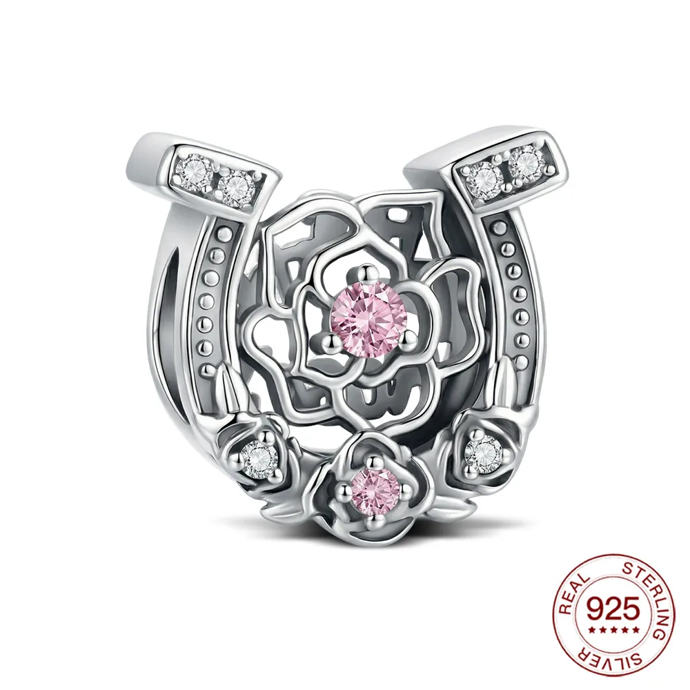 

Новые подвески из стерлингового серебра 925 пробы, подкова, роза, полые подвески, бусины, подходят для оригинального браслета, подвески, ювелирные изделия своими руками, подарки для женщин