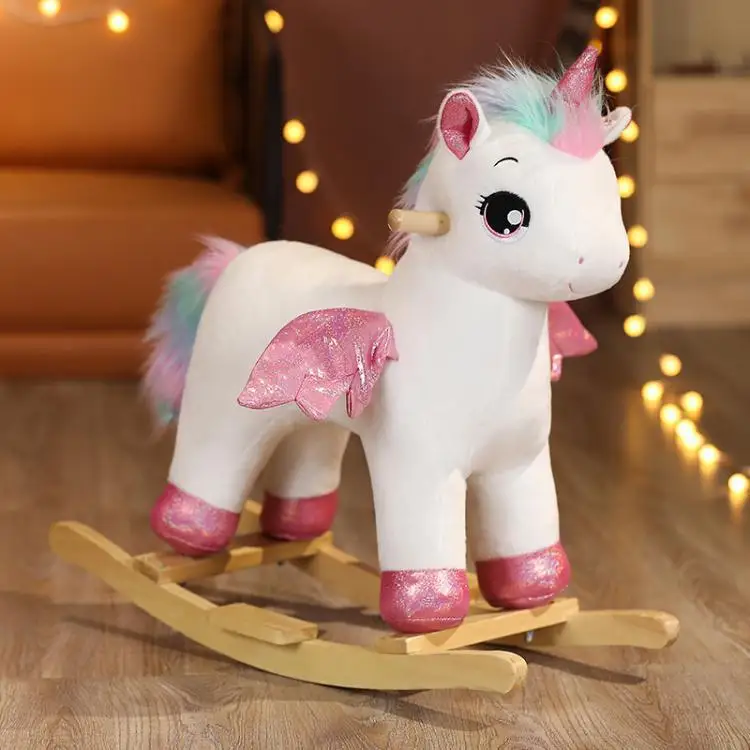 Baby Children Solid Wood Unicorn Rocking Horse Safety Trojan Toddler Rocking Chair Gift Birthday Gift 2-8 Years Old