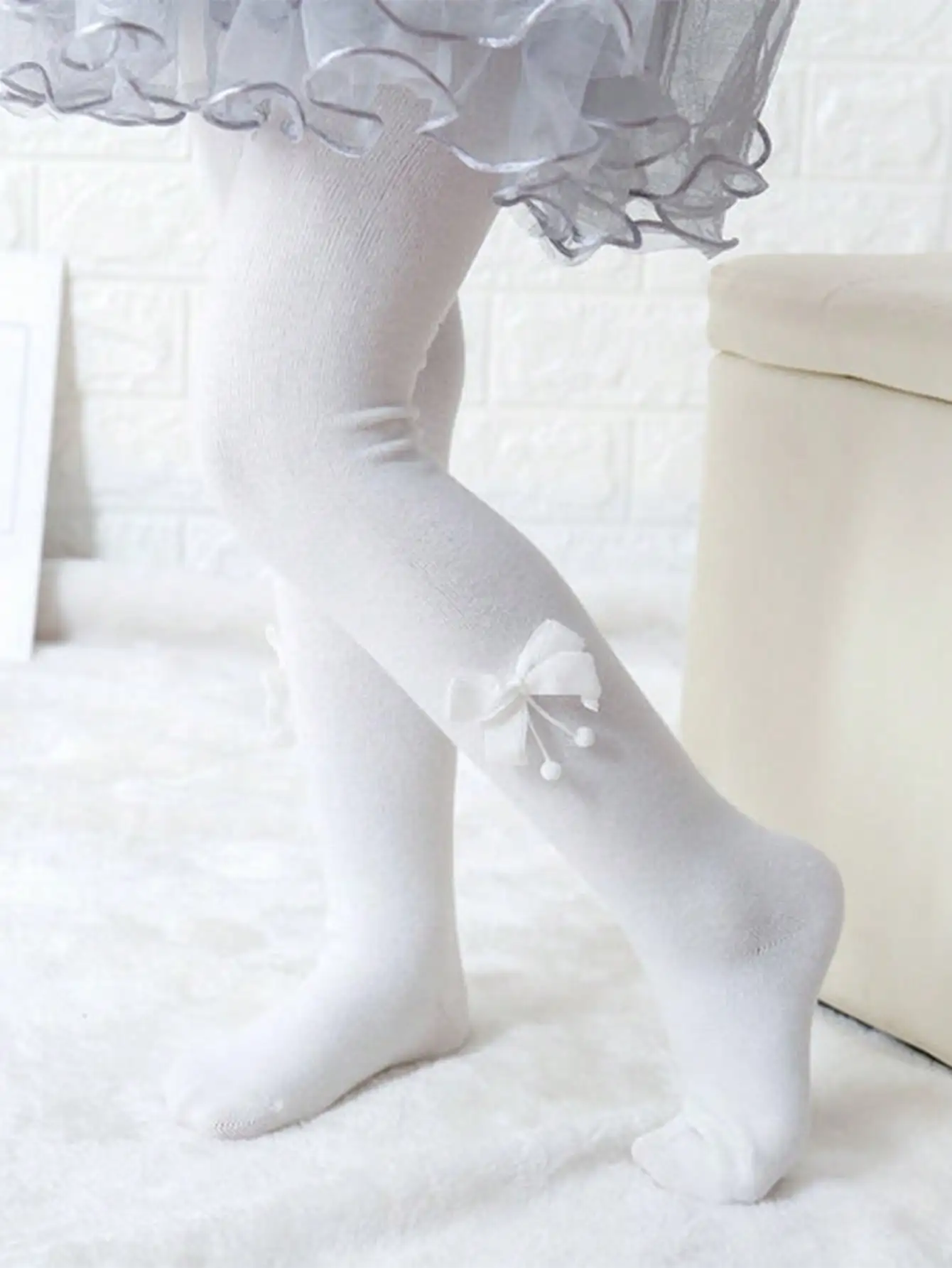 5Pcs Kids Girls Bow Tights Nylon Spandex 4 Season Elastic Pantyhose for 0-11Y Toddler Children Princess Casual Daily Socks