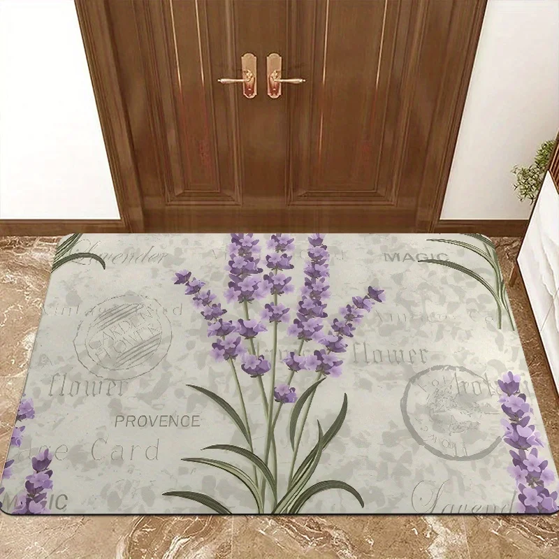 

1 Lavender Vintage Floral Print Floor Mat - Indoor/Outdoor Floor Mat with Vintage Text and Hearts for Entryway, Kitchen Bathroom