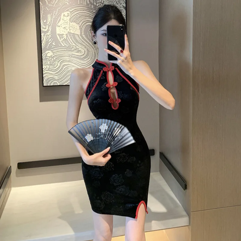 Vintage Chinese Traditional Qipao Cheongsam Sexy Mini Slim Split Chinese Dress Cosplay Costume Classic Mandarin Collar Vestidos