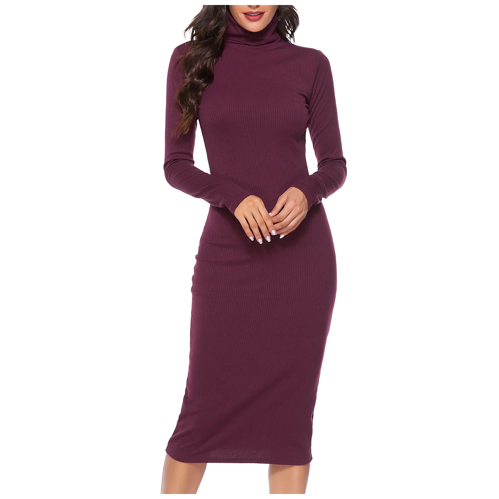 2024 New Fashion Women Sexy Party Dress Knit Style Long Sleeve Turtleneck Winter Maxi Dress Slim Work Wear Office Dress Vestidos