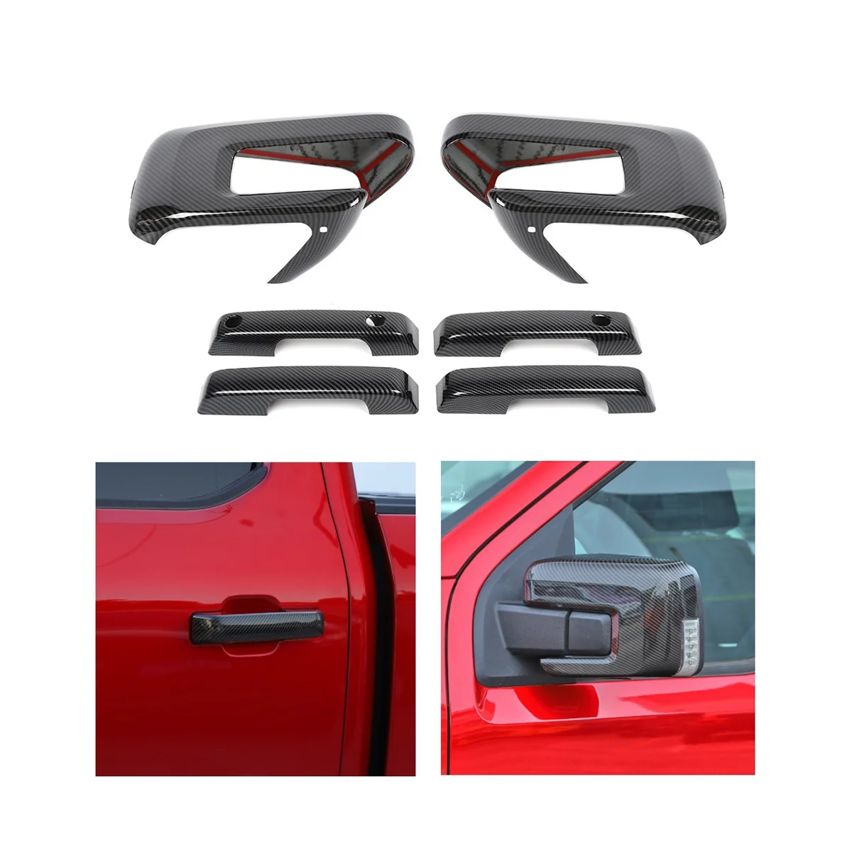 For Ford F150 F-150 2021-2023 Side Rear View Mirror Shell Cover + Exterior Door Handle Cover Trim Accessories,ABS Carbon