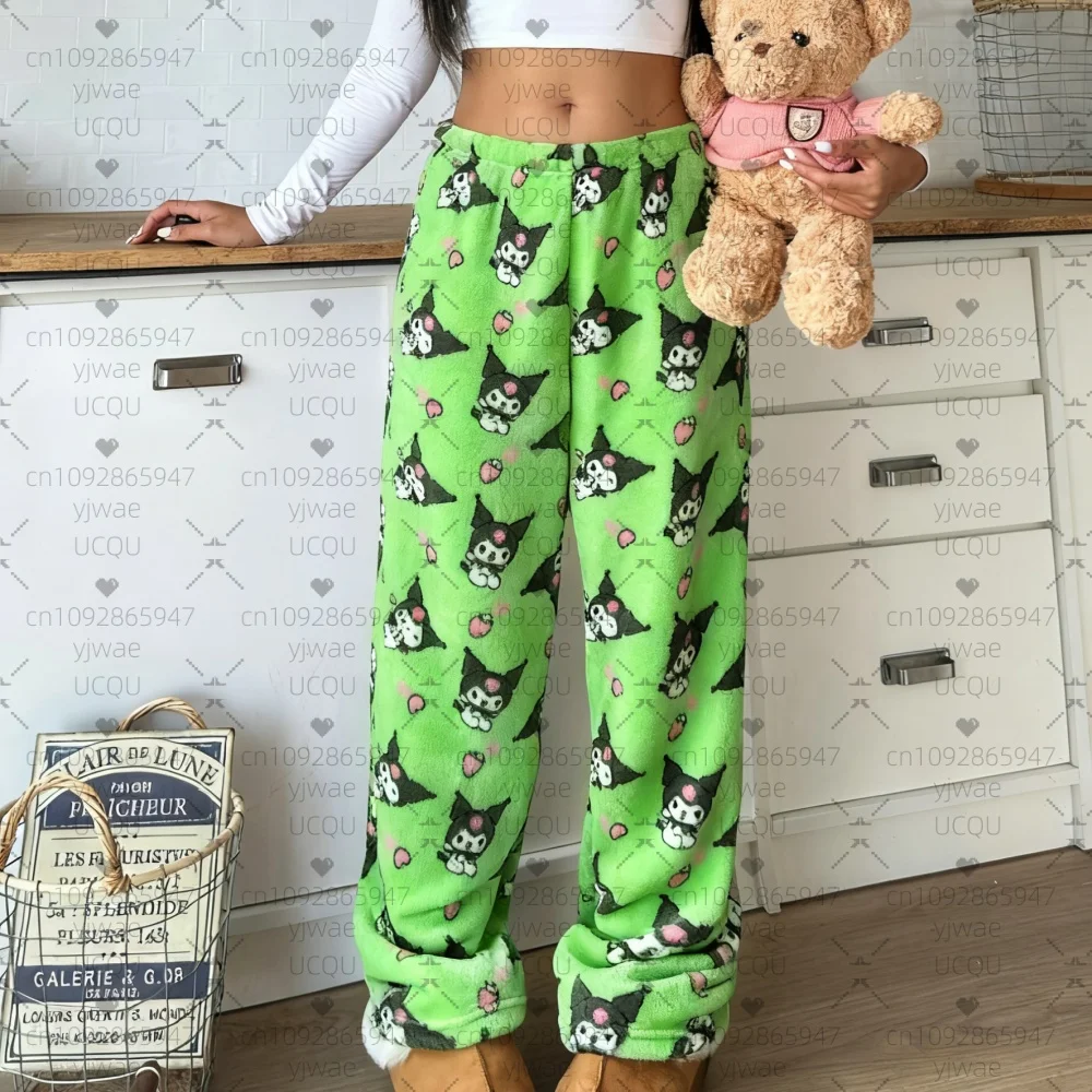 2025 Winter Frauen Halloween Kawai Kuromi Plüsch Pyjama Hosen Weiche Hosen Nette Frauen Casual Hause Anime Cartoon Pyjama Hosen