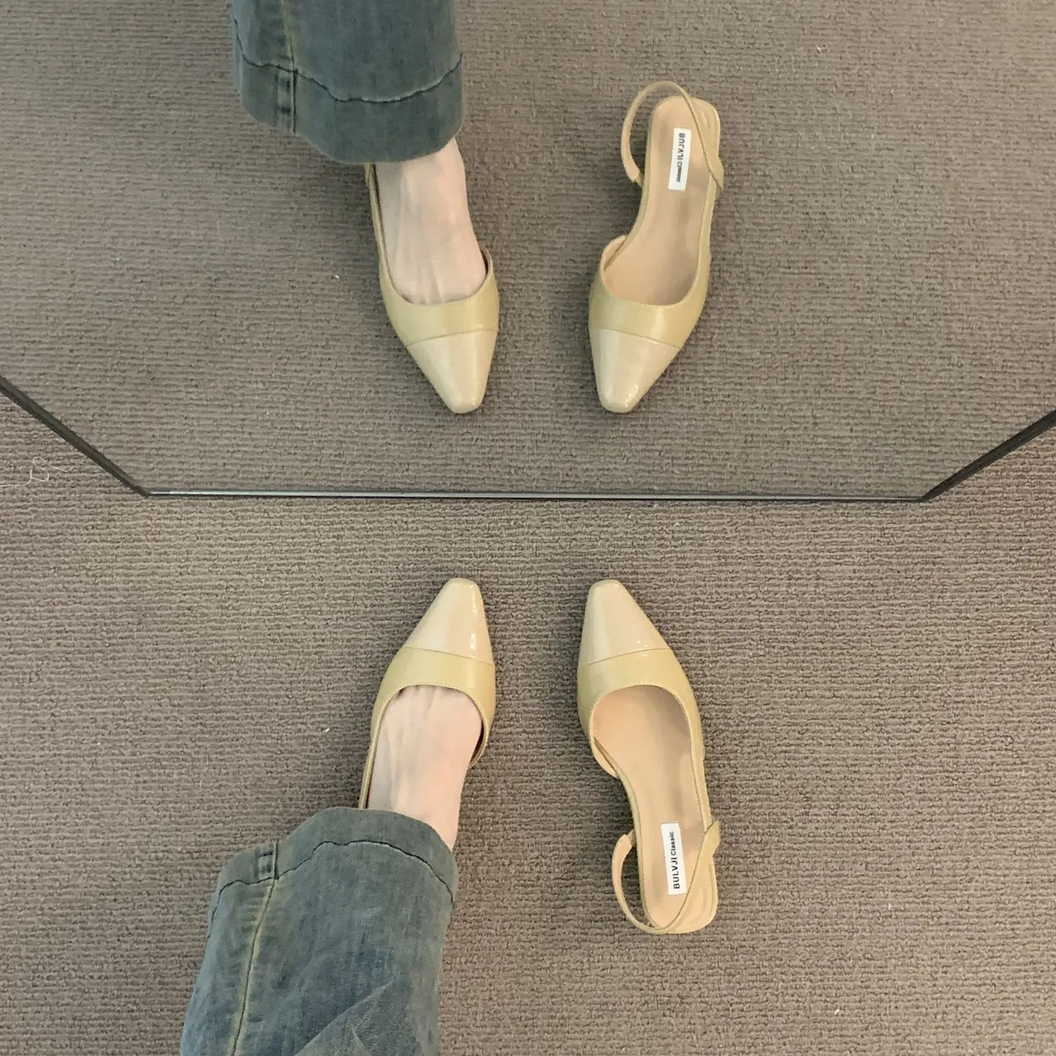 Elegant Pointed Toe Sandals Women's Gentle Night Nude Color Low Heel Cover Head Fashion Lady Thick Heel Back Air Quality Sing...