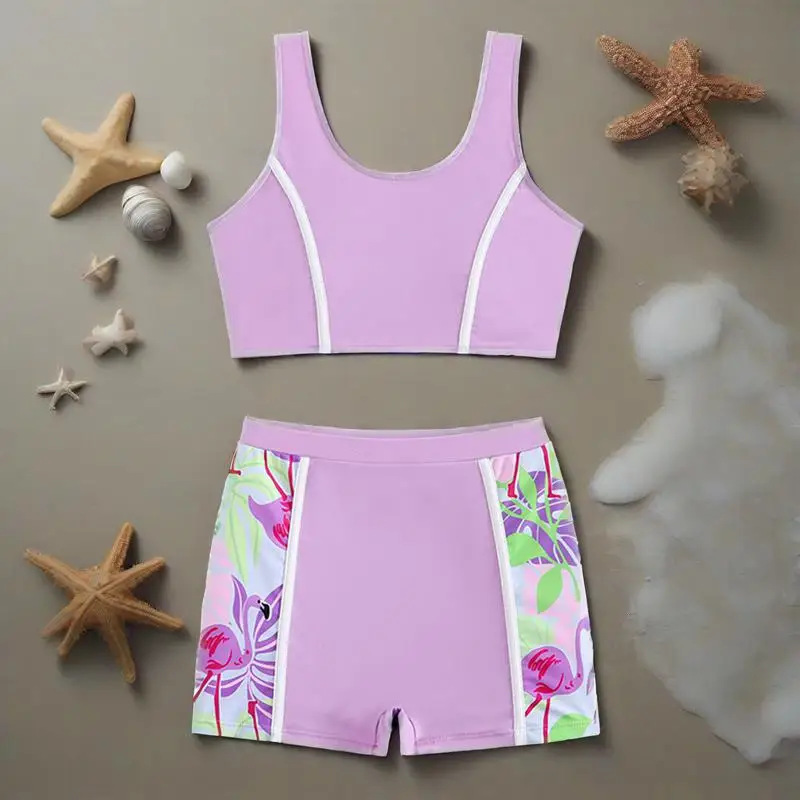 

Kids Split Bathing Suits Swimwear For Pool Beach Children Girls Swimsuit Sleeves Swimming Trunks Sunsuit 8-12 years Beachwear