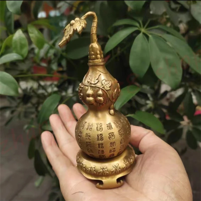 

Brass Baifu gourd with open cover and hollow gourd, exquisite home, living room, office handicraft display Piece, auspicious