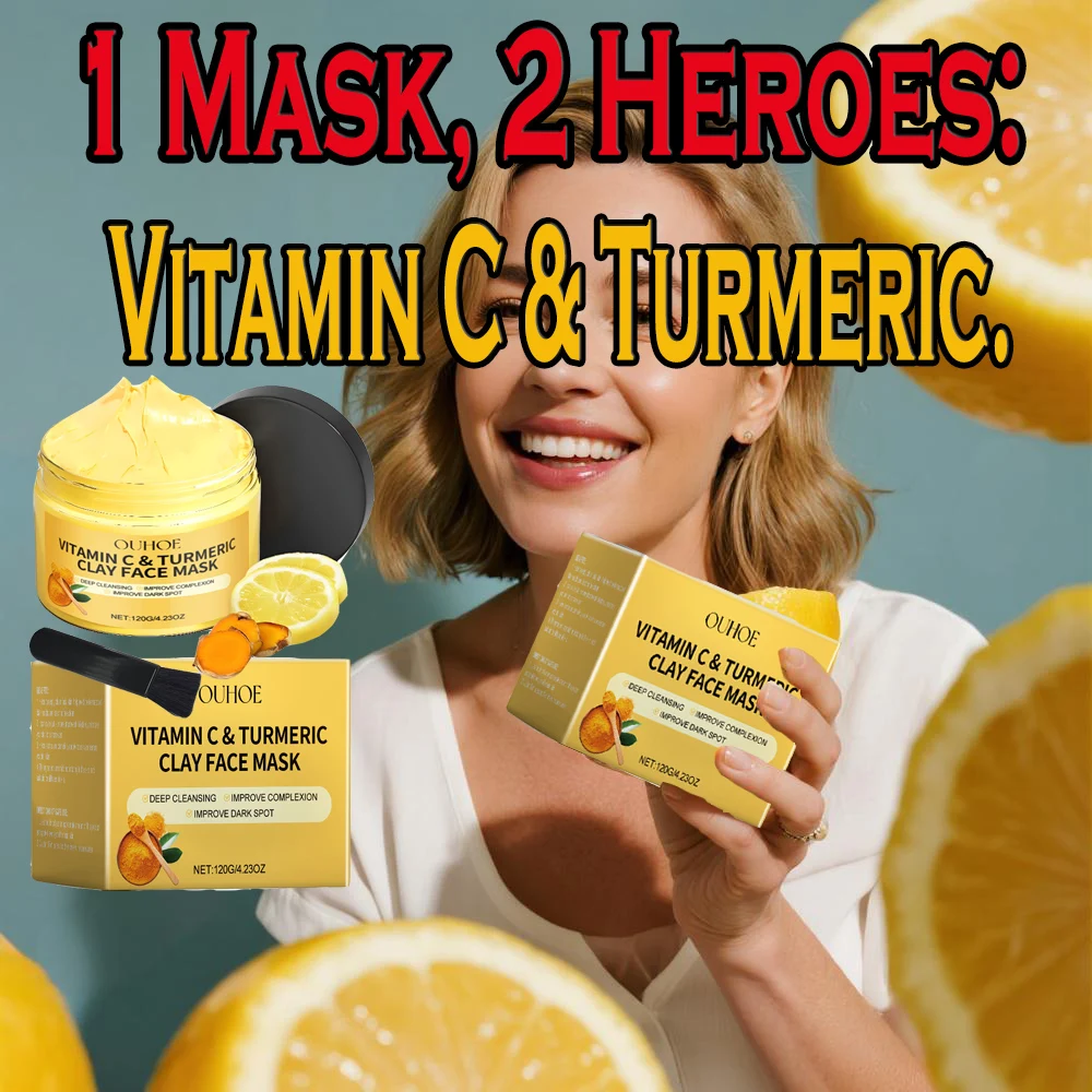 

Turmeric VitaminC Clay Mask Deep Cleansing Facial Improves Dark Spots Hydrating Skin Care Tightens Skin Evens Skin Tone