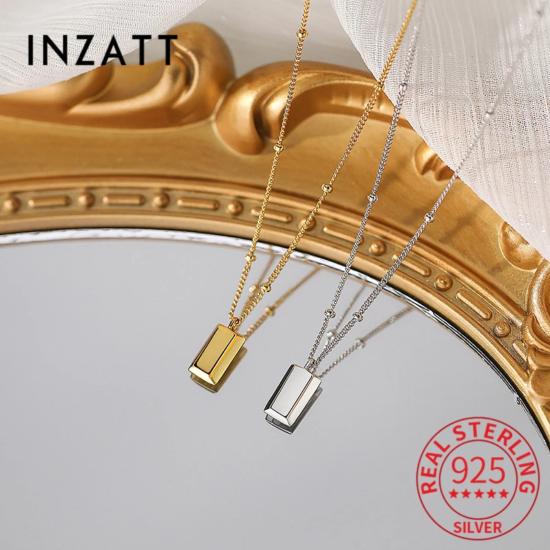 

Цепочка INZATT из настоящего серебра 925 пробы с бусинами, квадратная подвеска, ожерелье для модных женщин, Классические Изящные ювелирные изделия, Минималистичная бижутерия