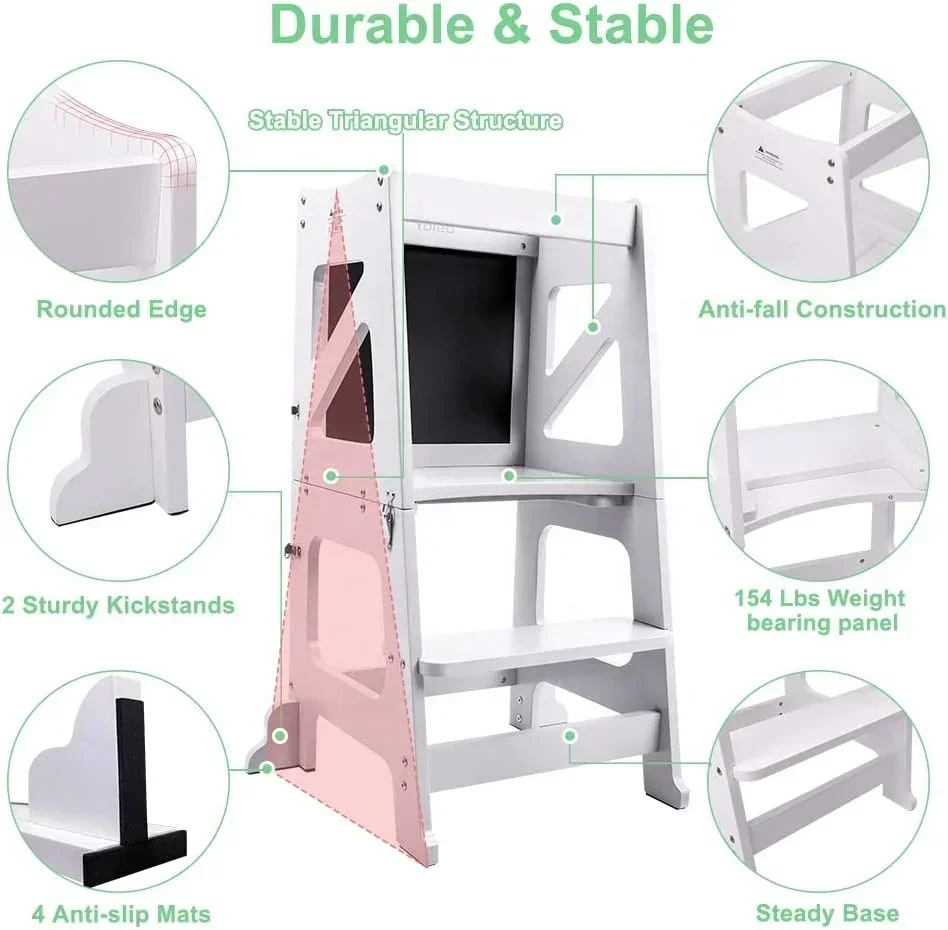 Phoenix Home Learning Tower Składane 2-stopniowe drewniane stołki kuchenne dla dzieci z tabletem