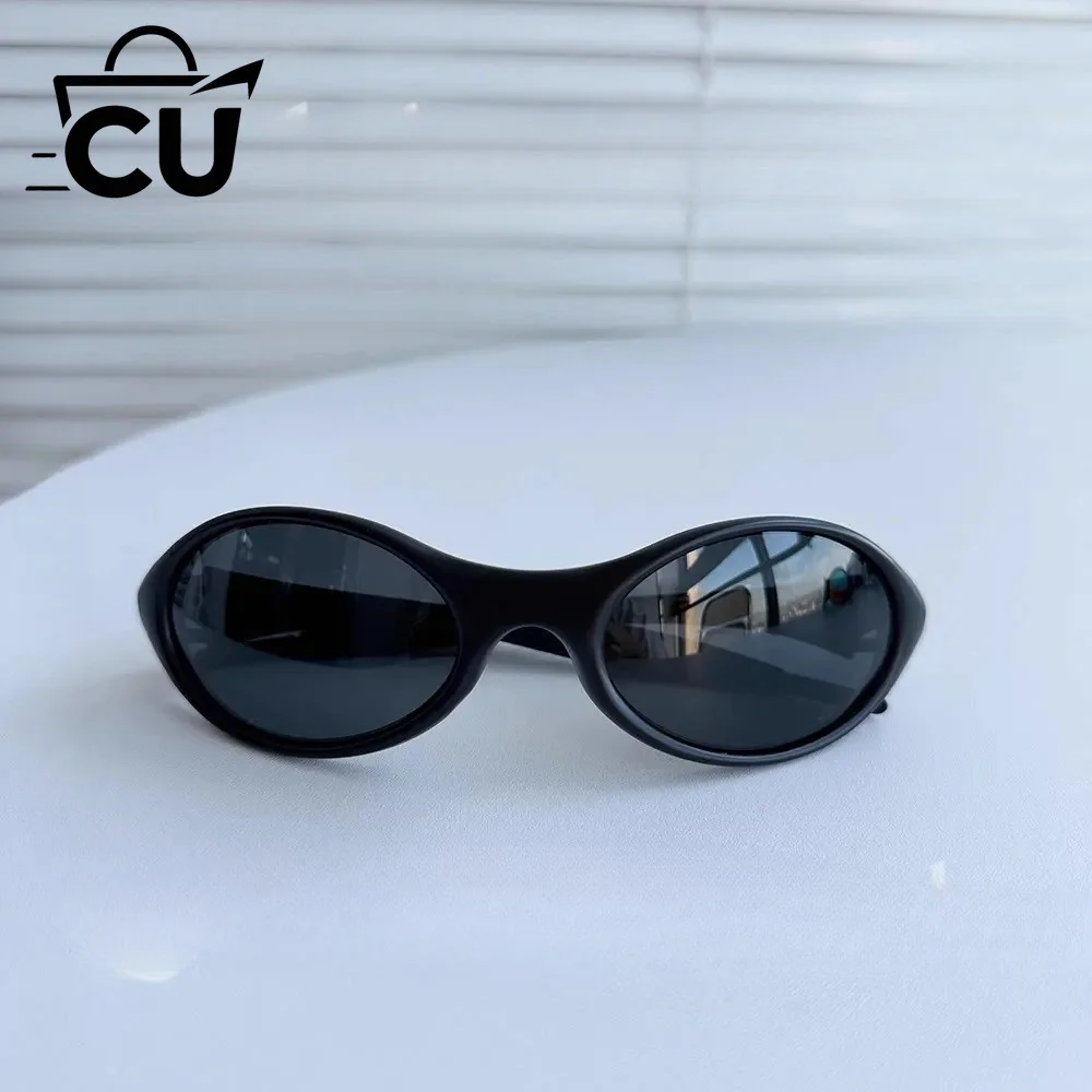 Y2K Retro Heavy Industry Punk Conjoined Sunglasses Silver Avant garde Concave Style Cycling UV Resistant Sunglasses