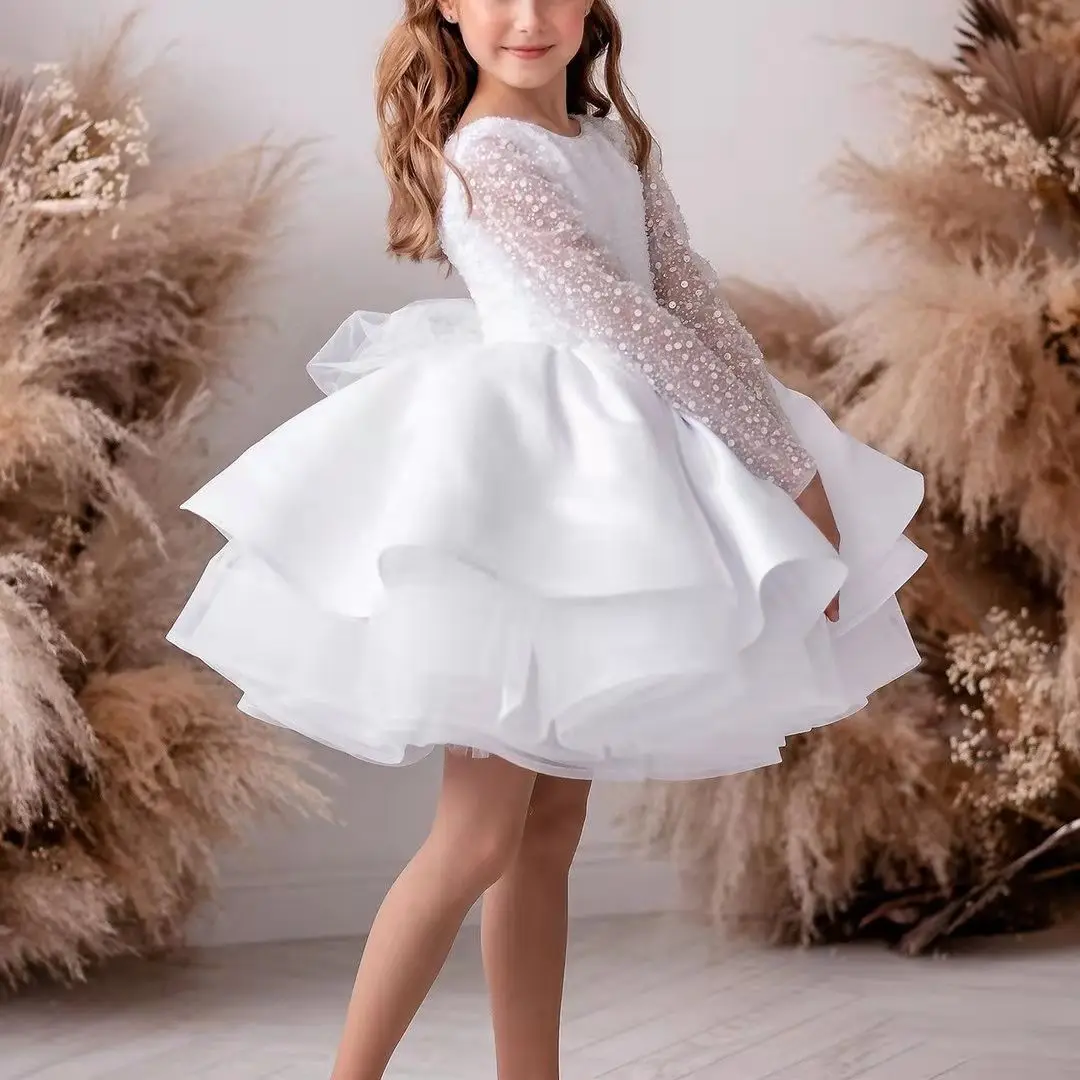 

Customize High-end Kids White Sequin Fancy Prom Princess Gown Baby Girl's Party Birthday Dresses