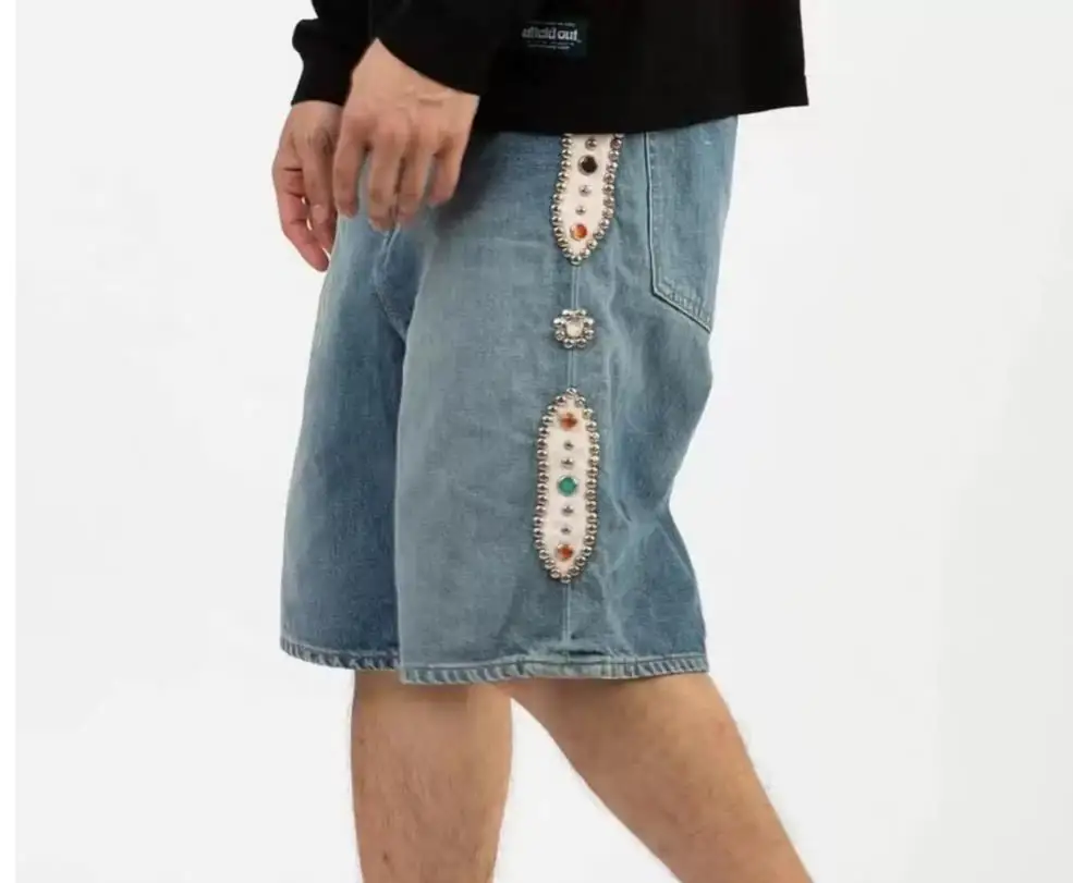 2026 Kapital vintage distressed wash loose heavy-duty gem denim shorts DK1115