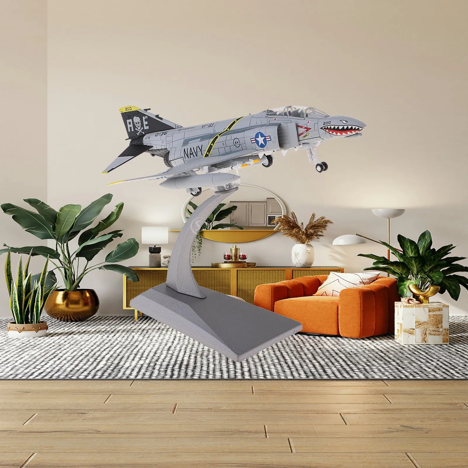 1:100 Alloy Aviation Airplane American F4H F-4 Warcraft w/ Display Stand Decor