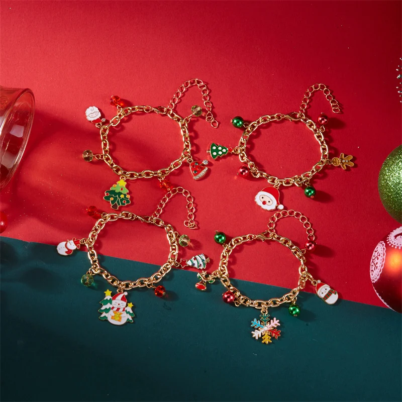 لطيف عيد الميلاد سانتا الأيائل قلادة سوار للنساء الفتيات بهيجة ندفة الثلج منزل الزنجبيل الإسورة تقليد مجوهرات الحفلات