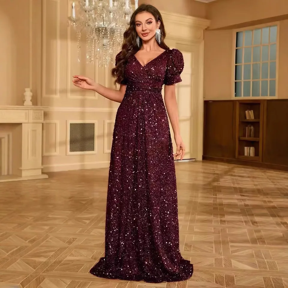 Ele Sequin Fi Tail Avondjurk Dames Nieuwe Sle Host Ball Dr U-Neline Mid Taille Synthetische Vezels Volwassen Ceremonie