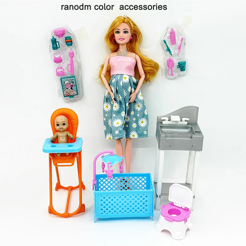 赤ちゃんとおなかのプレイセット,ディナーチェア,ベッド,インタラクティブな教育人形,アクセサリー,プレイセット,誕生日プレゼントを持つ妊婦