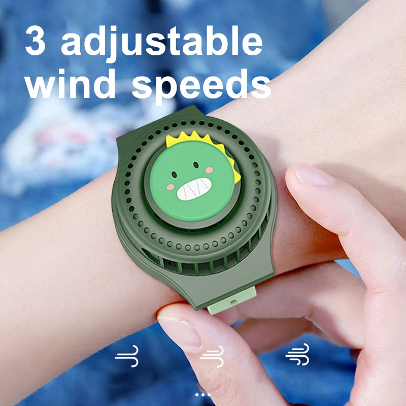 Cartoon Wrist Watch Fan USB Charging 3-speed Wind Adjustable Wristband Mini Fans for Children's Day Gift