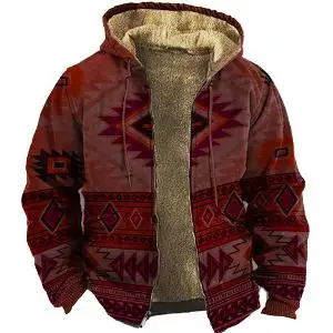 

Men's Zipper Coat Old Civilization Style Print Winter Warm Jacket for Men/Women Thick Clothing Parkas Outerwear