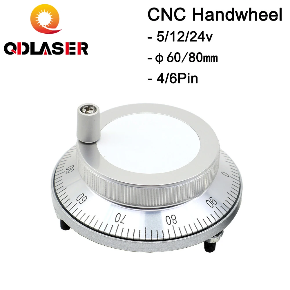 QDLASER CNC Pulser Handwheel 5/12/24V 4/6Pin Pulse 100 Manual Pulse Generator Hand Wheel CNC Machine 60mm Rotary Encoder