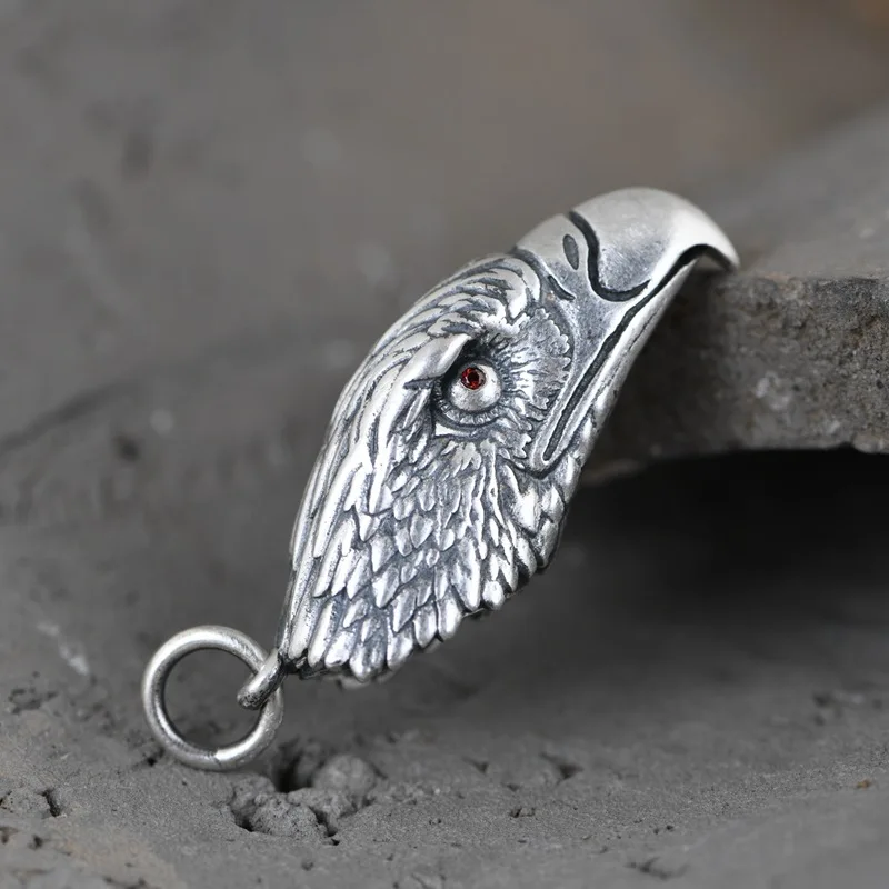 

Eagle Head Pendant Necklace with Silver Chain, Pure Silver Vintage Animal Jewelry for Men