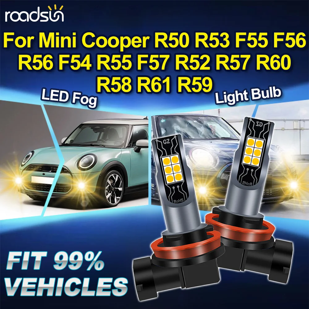 ROADSUN H8 H9 H11 For Mini Cooper R50 R53 F55 F56 R56 F54 R55 F57 R52 R57 R60 R58 R61 R59 2PCS 3000K Canbus Car LED Fog Lights