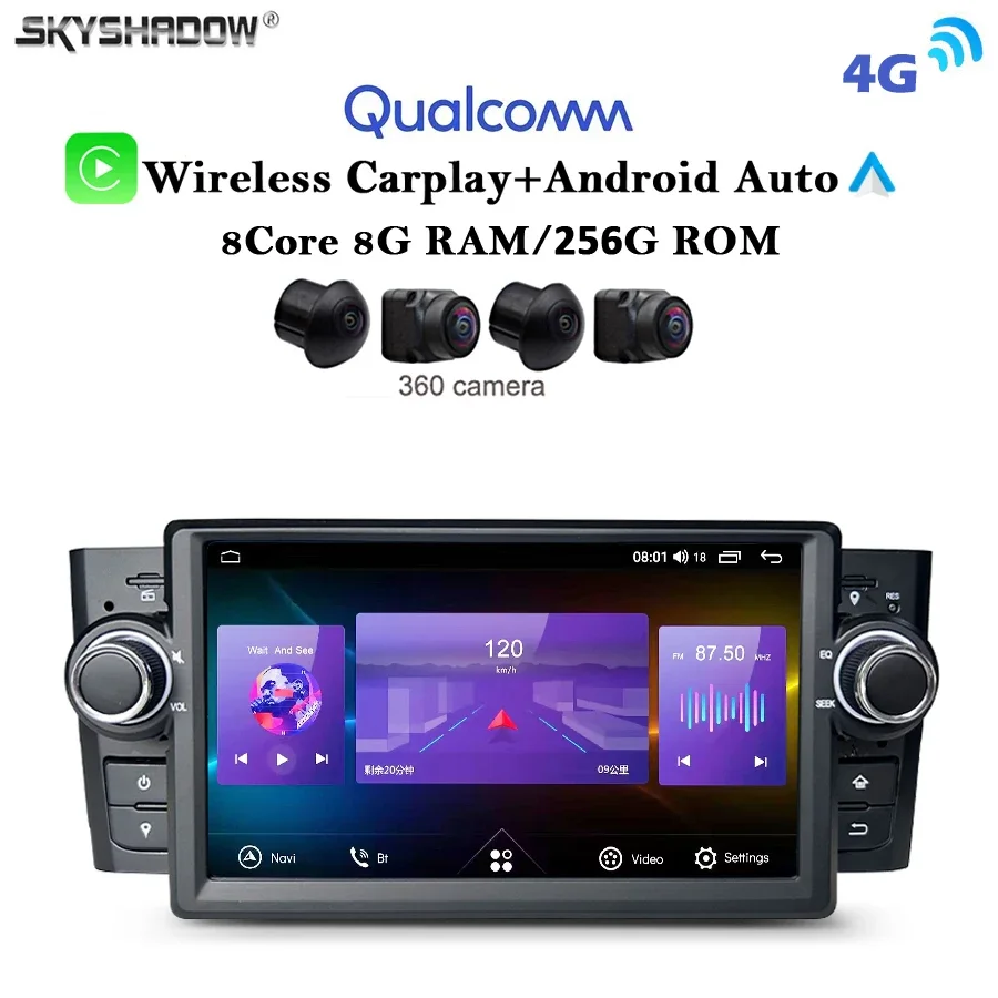 12G+256G Carplay Auto Android 13.0 4G LTE IPS Samochodowy odtwarzacz DVD Mapa GPS WIFI Bluetooth Radio Do Fiat Grande Punto Linea 2007-2013