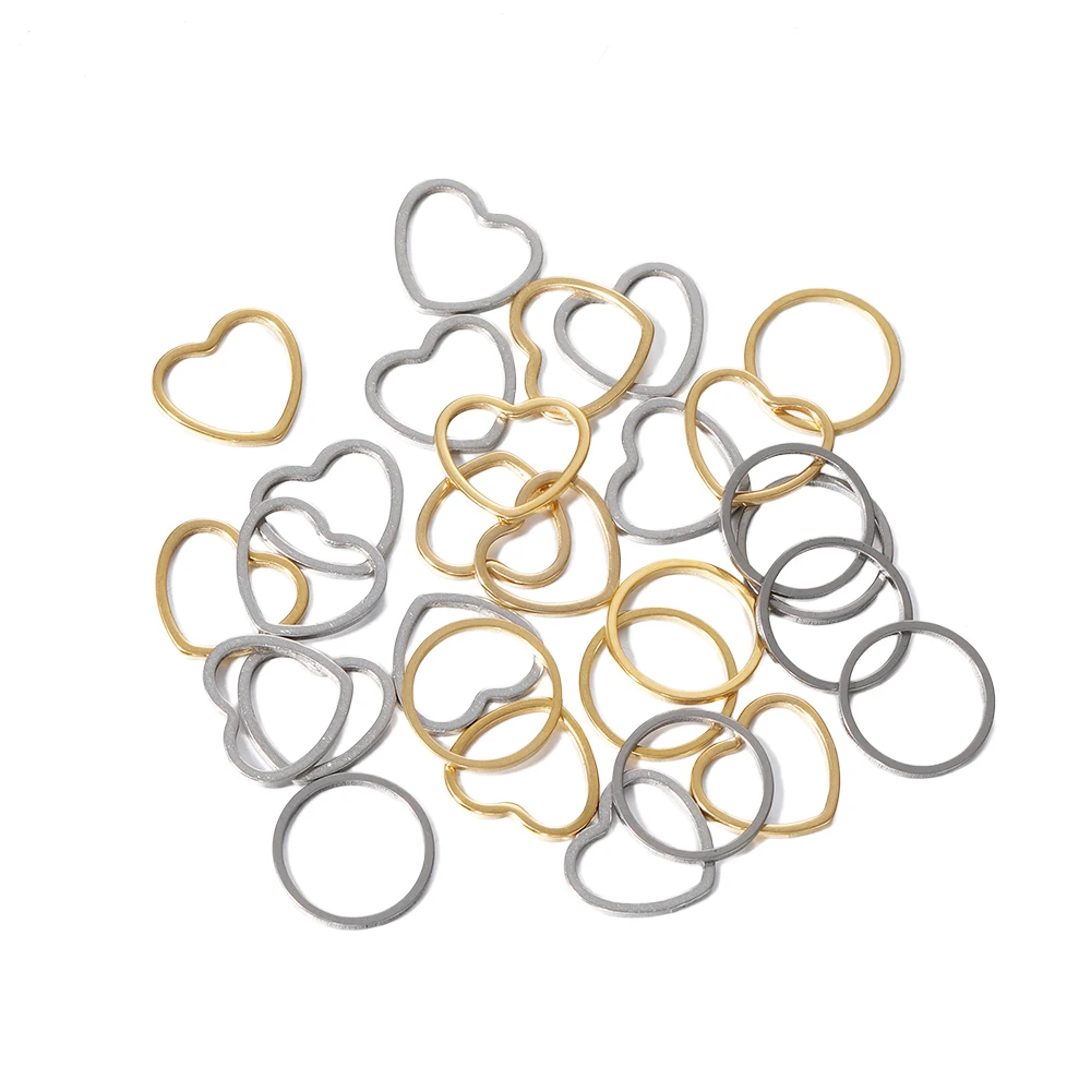 20Pcs Stainless Steel 12mm Hollow Heart Round Charms Necklace Pendants Jewelry Making Women Supplies DIY Earrings Connectors