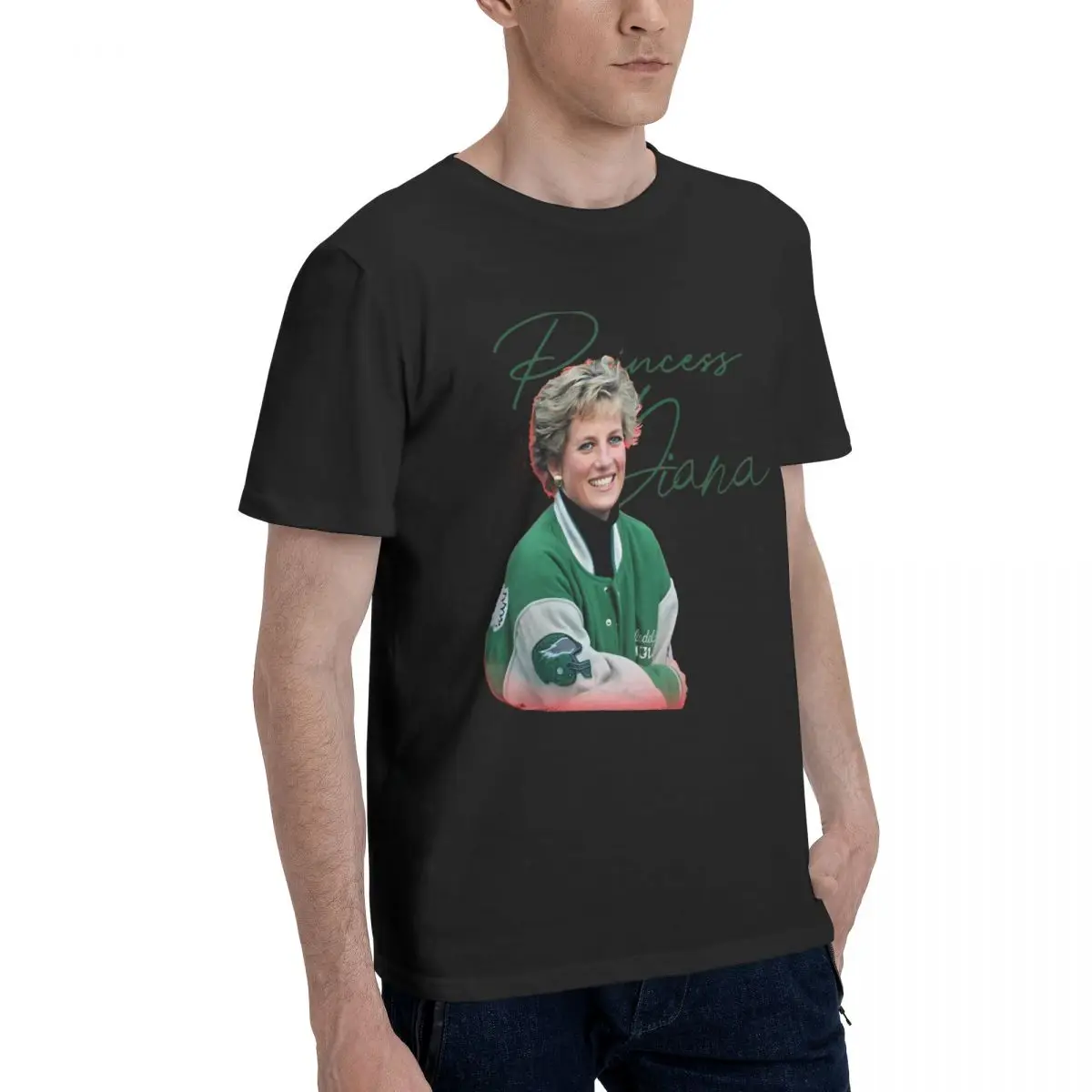 Zabawna męska koszulka Philadelphia Eagles kurtka S czarny O-Neck 100% bawełna księżniczka Diana męska koszulka z krótkim rękawem