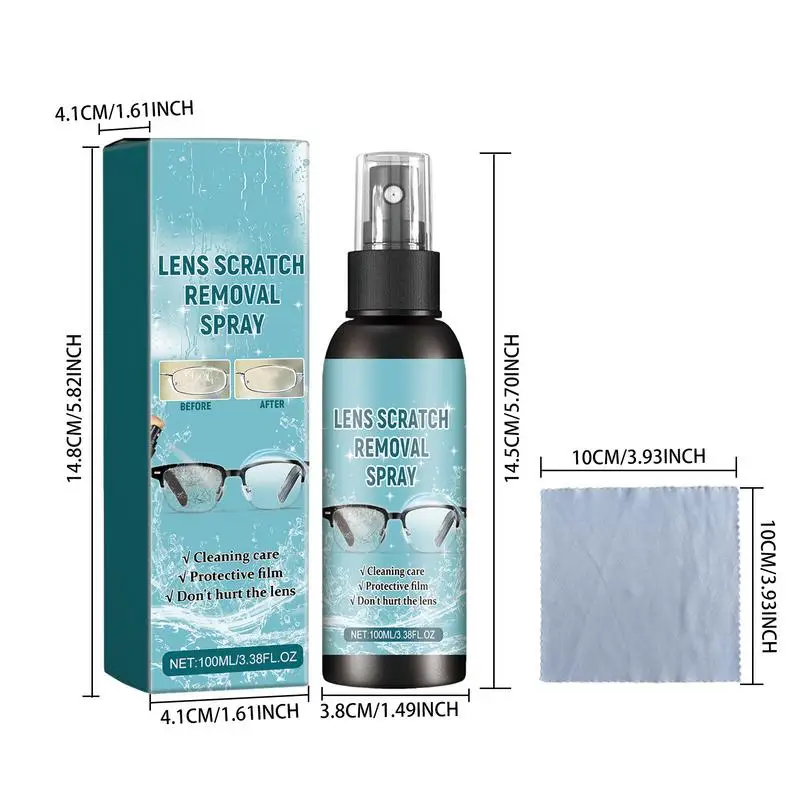 Óculos Lentes Limpador com Pano, Óculos de Sol Limpador Spray Kit para Todas as Lentes, 100ml