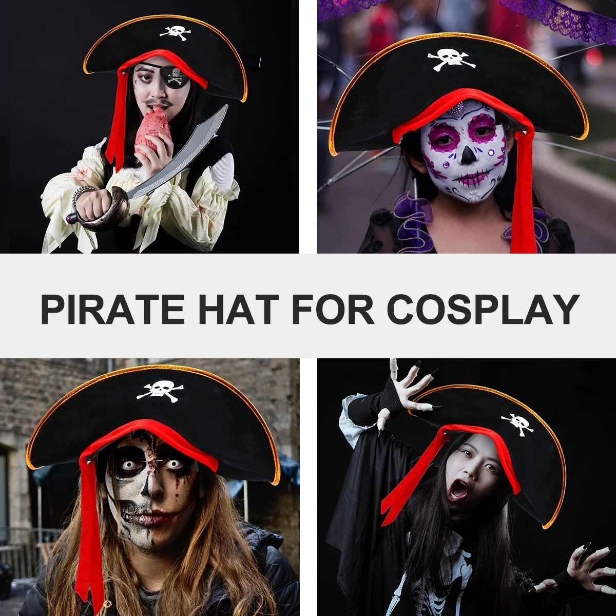 3 pezzi per ragazzi costume di Halloween cappello da pirata set accessori cosplay per accessori per feste con benda sugli occhi bambino nero