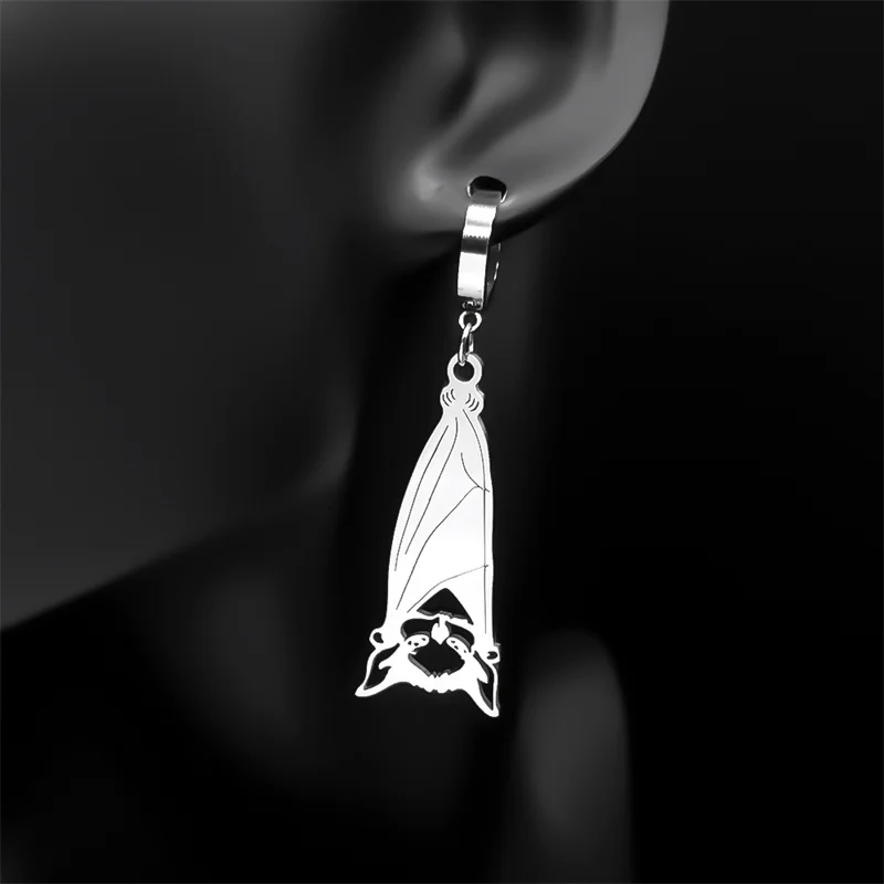 Gotische dunkle Art Eule Anhänger lange Tropfen Ohrringe für Frauen Männer Edelstahl Silber Farbe Tier baumeln Ohrringe Schmuck Geschenk