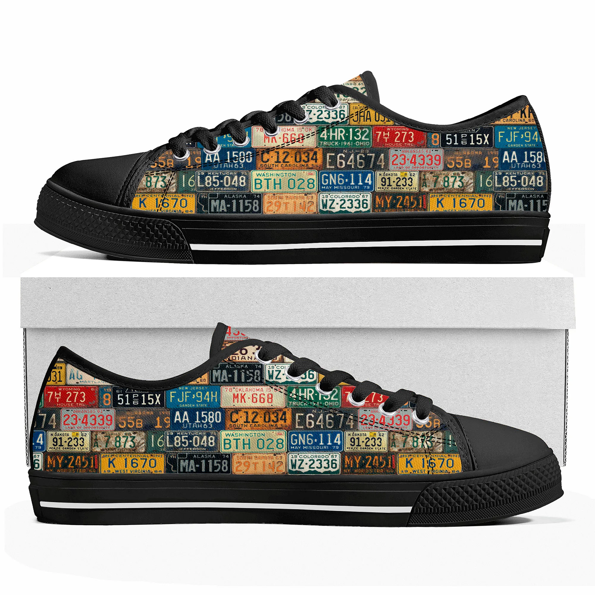 

License Car Plate Number Retro Novelty Design Low Top High Quality Sneakers Mens Womens Teenager Custom Canvas Couple Sneaker