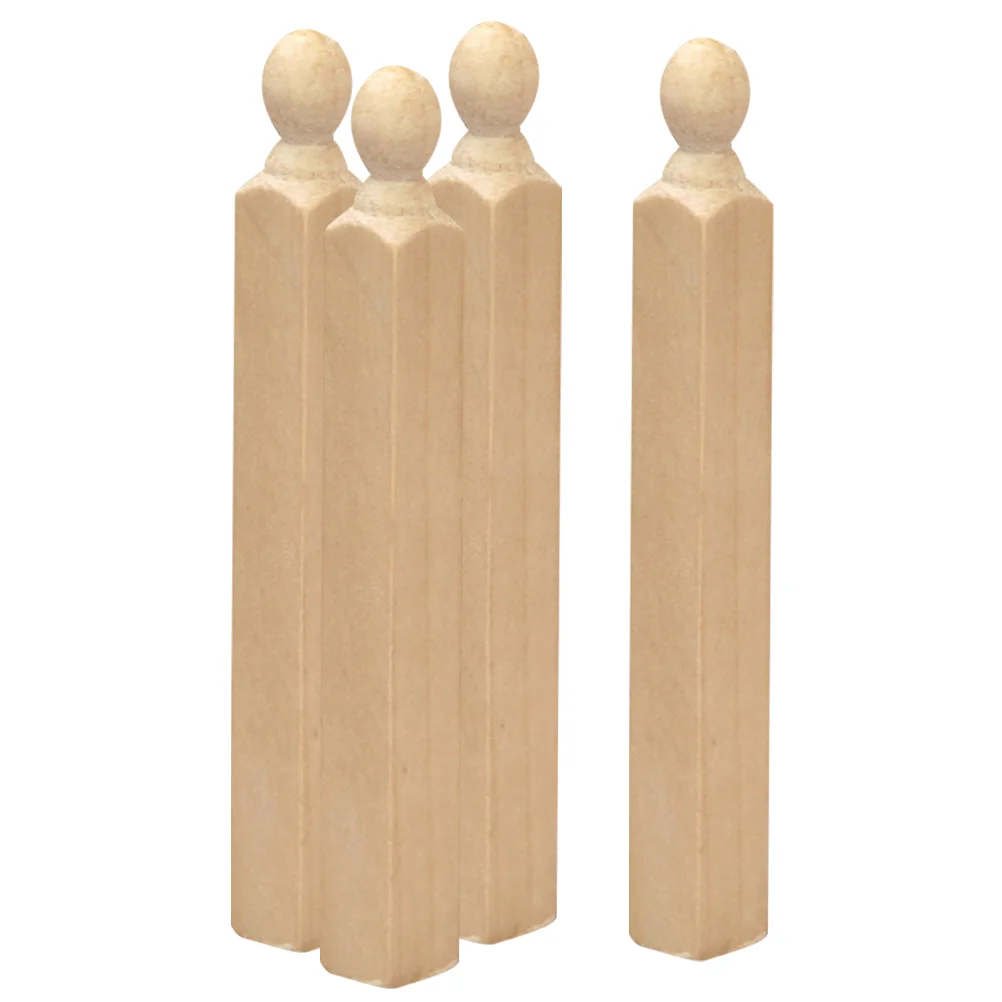 4 Pcs House Furniture Dollhouse Mini Newel Posts Roman Pillars Model Micro Scene Accessories Material Wood for Miniature