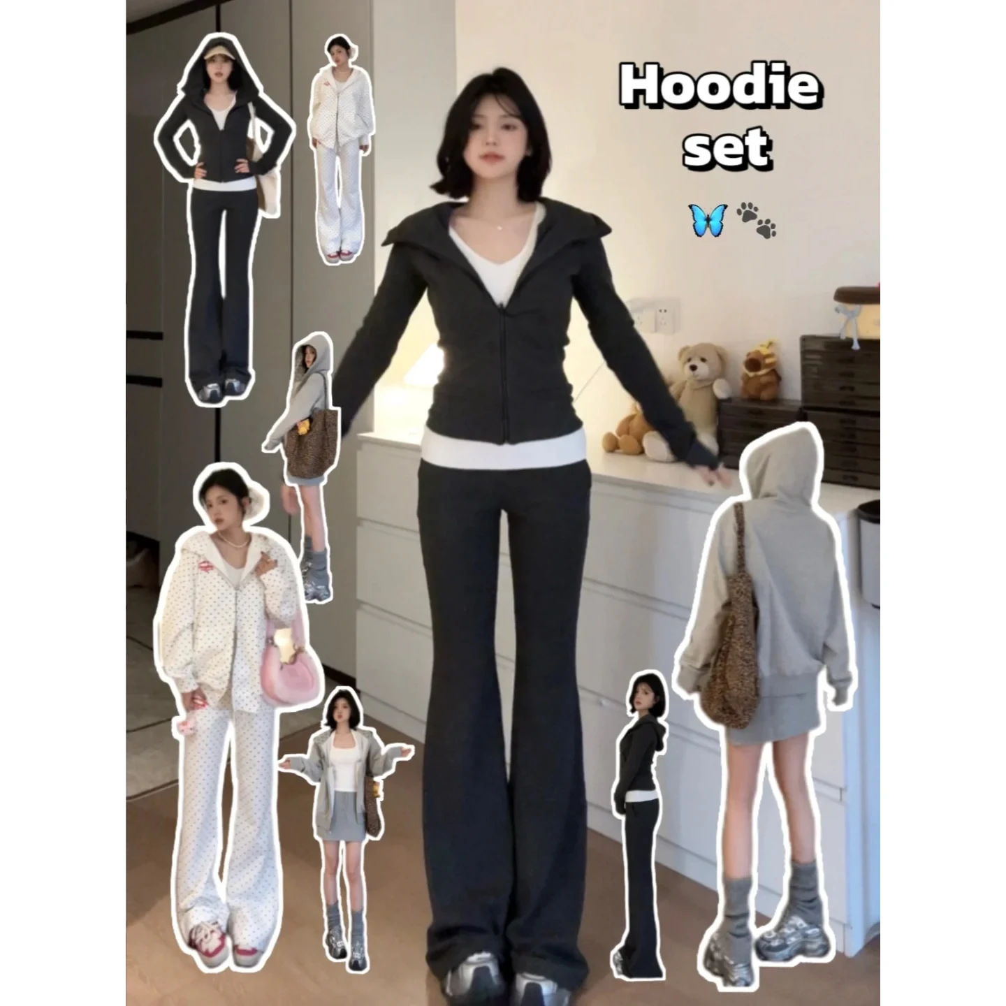 Women's Sporty Slim Fit Hoodie Set Casual Style Complete Korean System Autumn New Arrival High End Feeling Long Sleeve Zipper